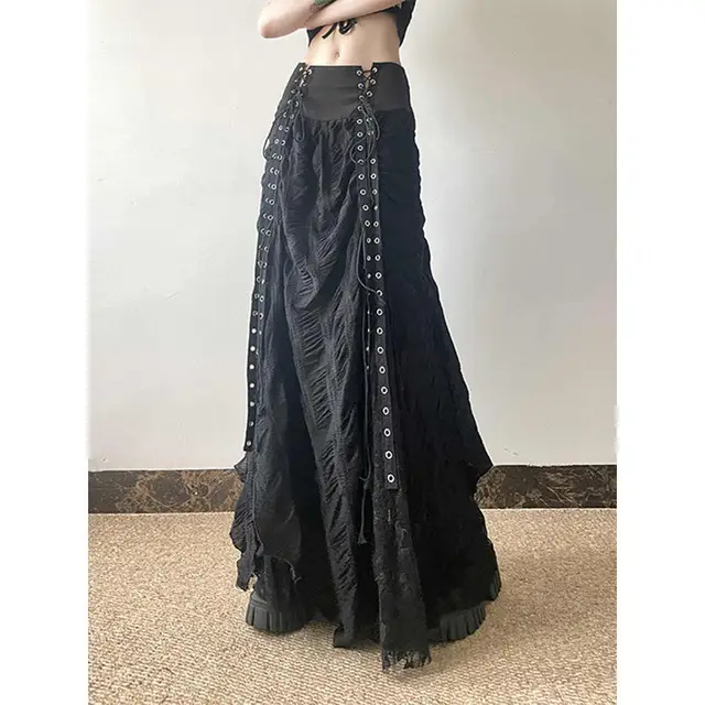 Gothic Punk Asymmetrical Layered High-Slit Skirt - 2 Gothic Punk Asymmetrical Layered High-Slit Skirt - 2
