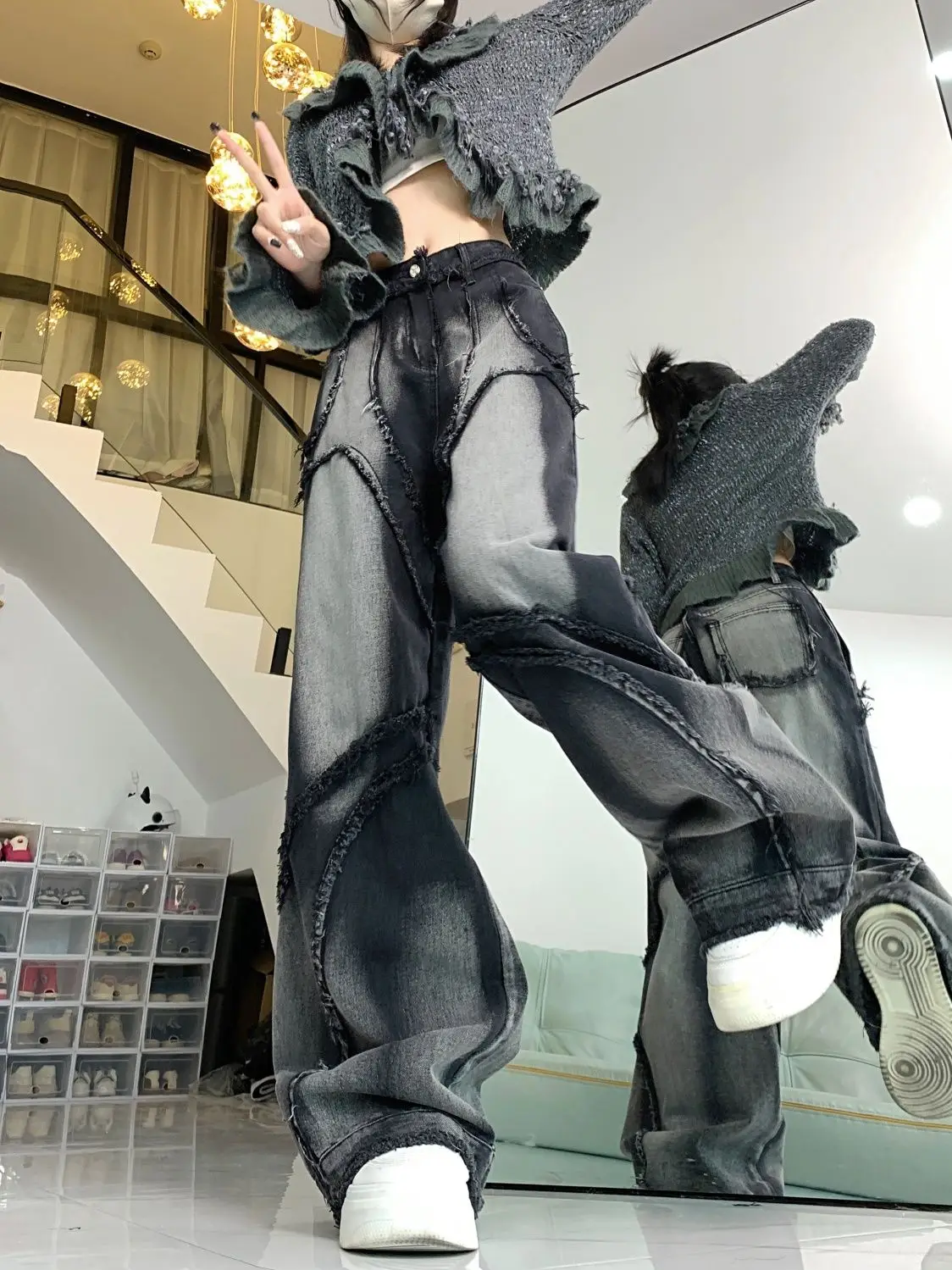 Deconstructed Cyberpunk Baggy Patchwork Jeans - 5 Deconstructed Cyberpunk Baggy Patchwork Jeans - 5