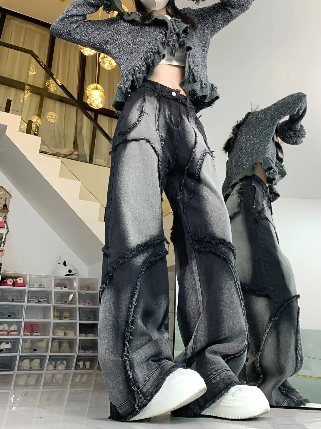 Deconstructed Cyberpunk Baggy Patchwork Jeans - 2 Deconstructed Cyberpunk Baggy Patchwork Jeans - 2