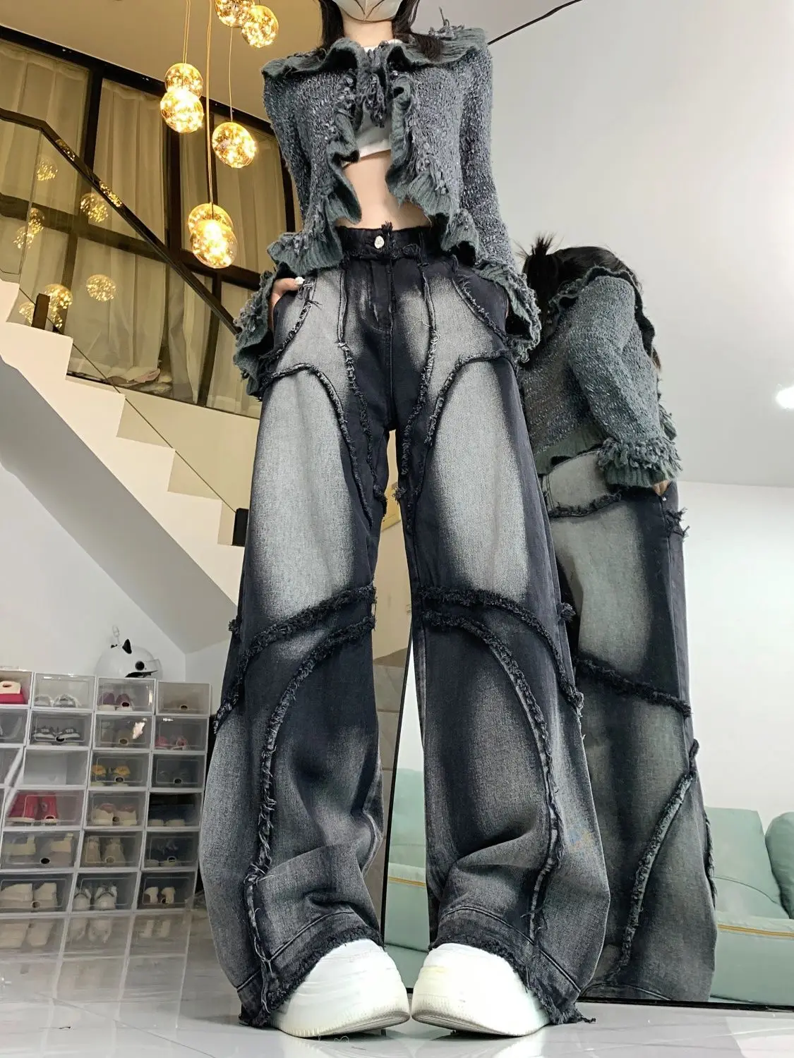 Deconstructed Cyberpunk Baggy Patchwork Jeans - 1 Deconstructed Cyberpunk Baggy Patchwork Jeans - 1