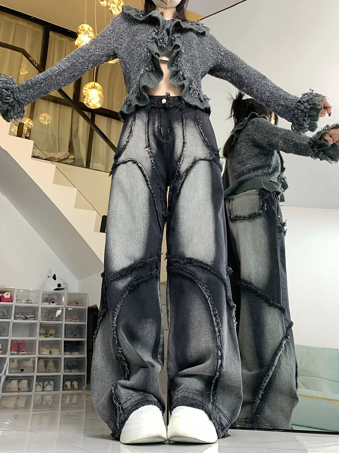Deconstructed Cyberpunk Baggy Patchwork Jeans - 7 Deconstructed Cyberpunk Baggy Patchwork Jeans - 7
