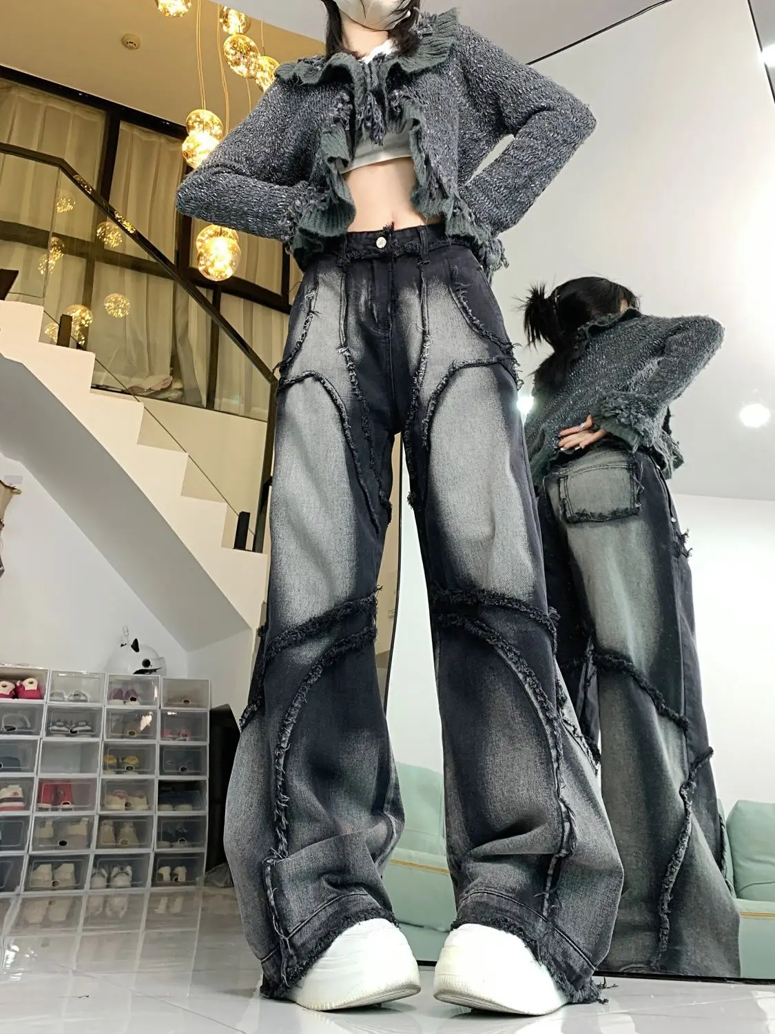 Deconstructed Cyberpunk Baggy Patchwork Jeans - 3 Deconstructed Cyberpunk Baggy Patchwork Jeans - 3