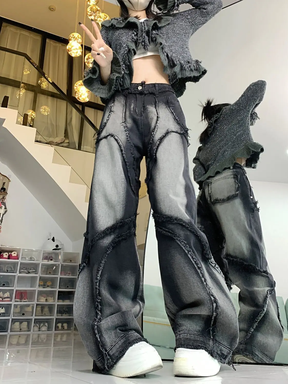 Deconstructed Cyberpunk Baggy Patchwork Jeans - 4 Deconstructed Cyberpunk Baggy Patchwork Jeans - 4