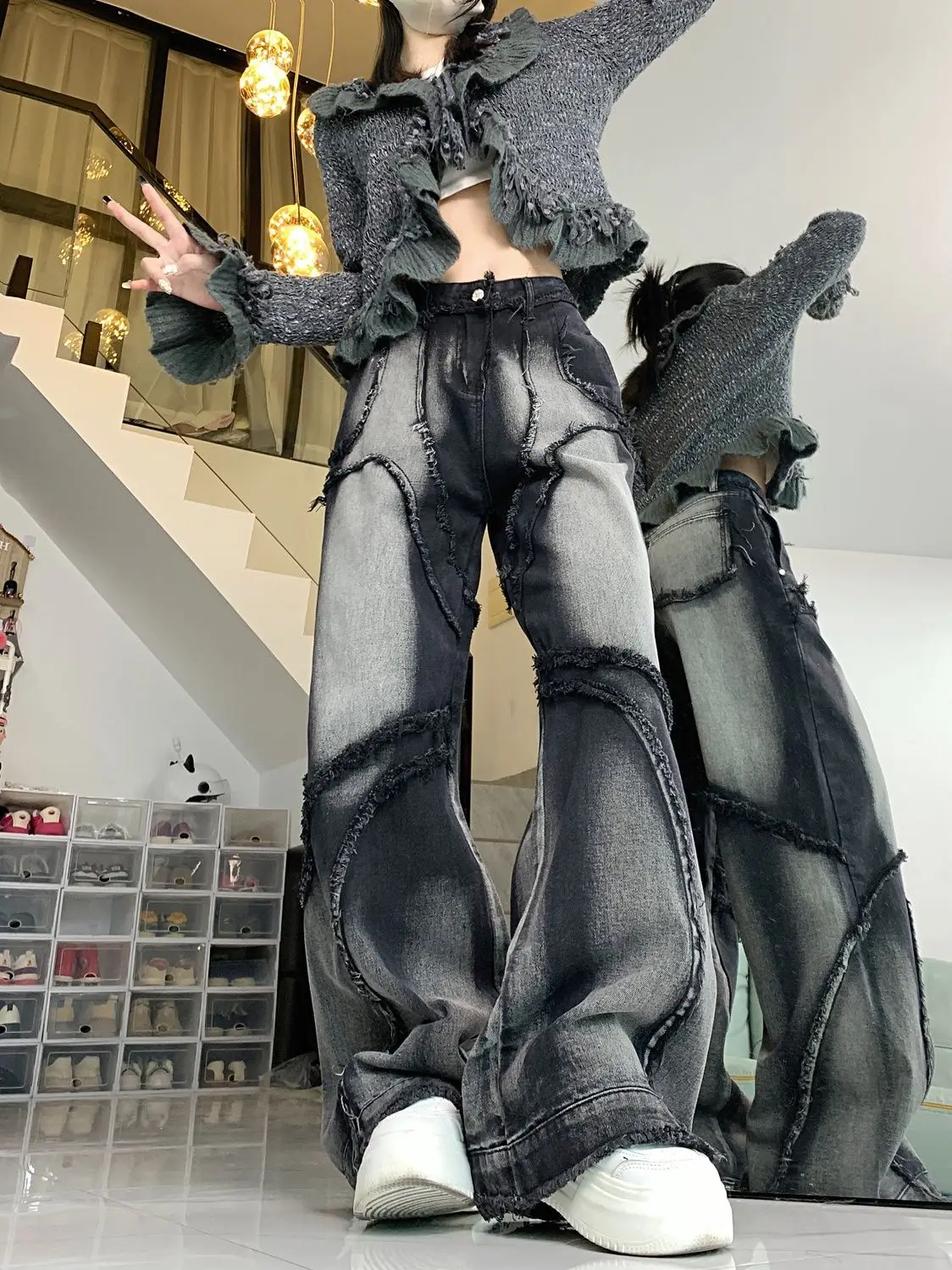 Deconstructed Cyberpunk Baggy Patchwork Jeans - 8 Deconstructed Cyberpunk Baggy Patchwork Jeans - 8