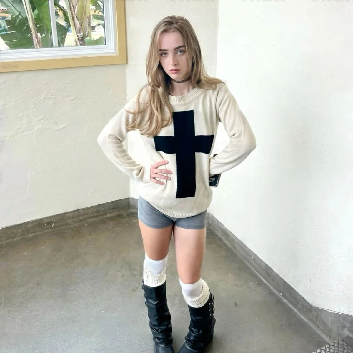 Gothic E-Girl Oversized Cross Knit Sweater - 2 Gothic E-Girl Oversized Cross Knit Sweater - 2