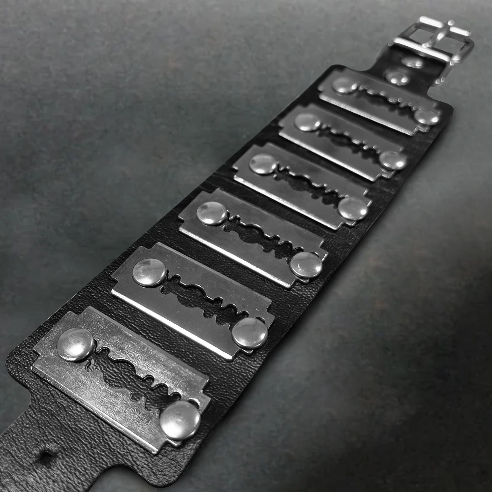 Punk Industrial Razor Blade Cuff Bracelet - 3 Punk Industrial Razor Blade Cuff Bracelet - 3