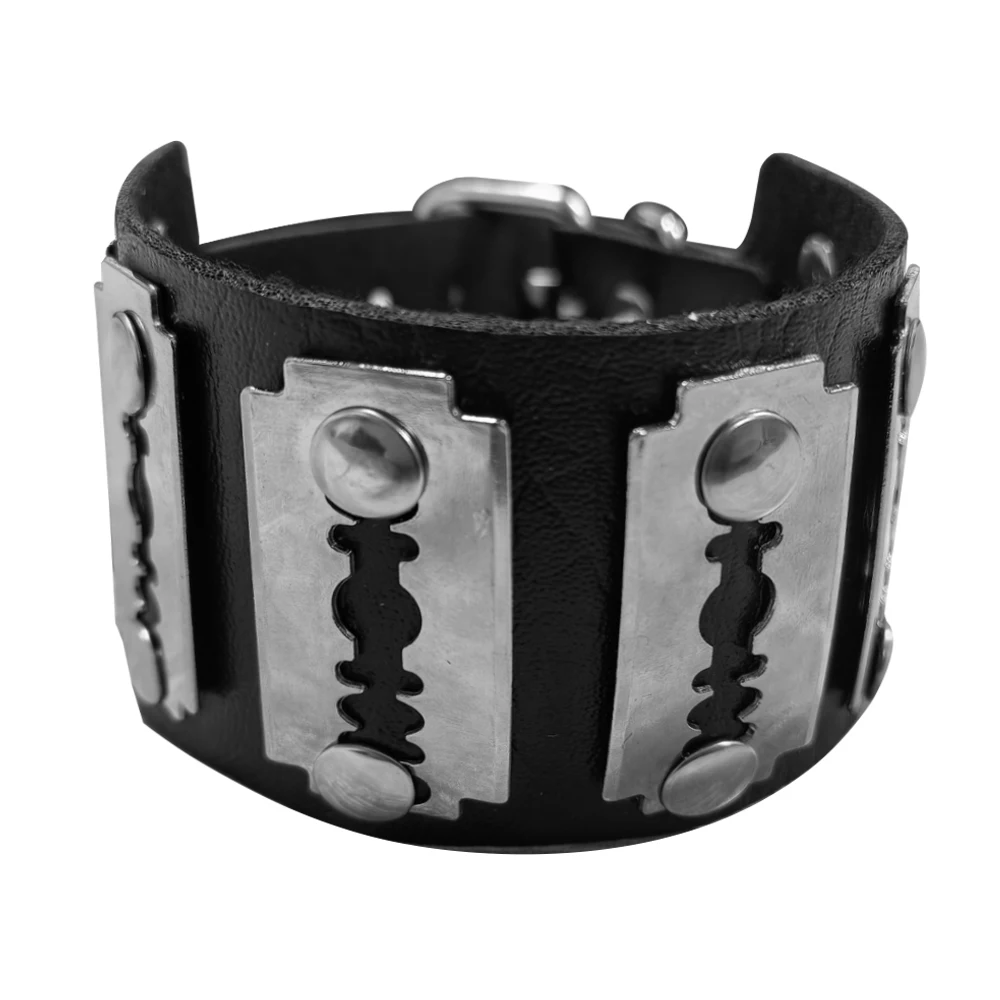 Punk Industrial Razor Blade Cuff Bracelet - 4 Punk Industrial Razor Blade Cuff Bracelet - 4