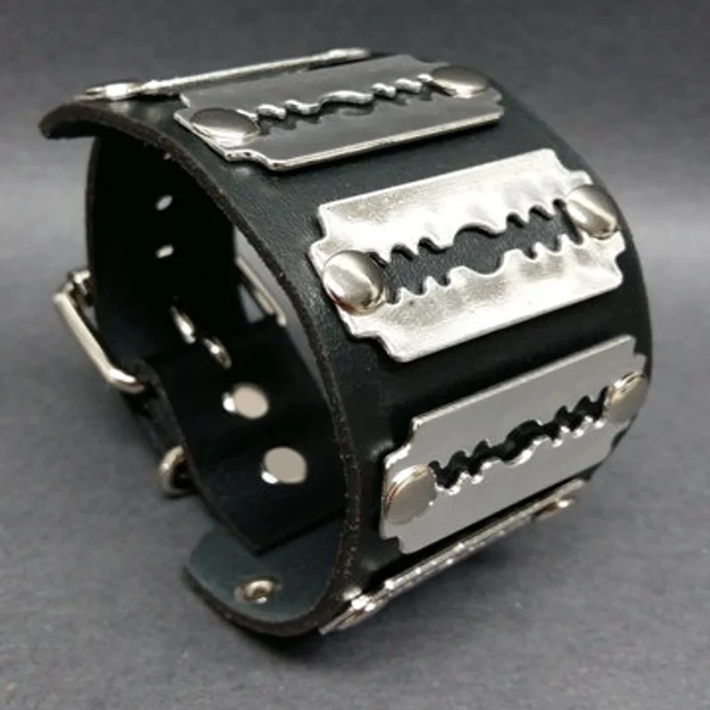 Punk Industrial Razor Blade Cuff Bracelet - 1 Punk Industrial Razor Blade Cuff Bracelet - 1