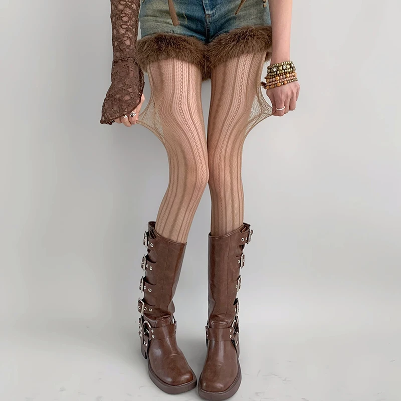 Punk Steampunk Strap-Adorned Fishnet Tights - 11 Punk Steampunk Strap-Adorned Fishnet Tights - 11