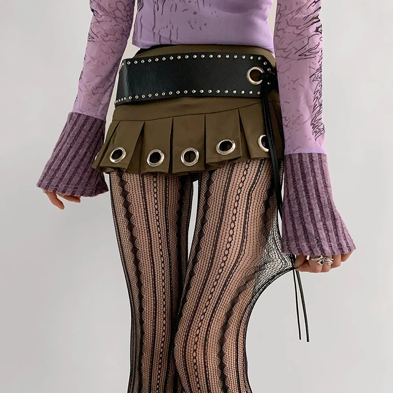 Punk Steampunk Strap-Adorned Fishnet Tights - 4 Punk Steampunk Strap-Adorned Fishnet Tights - 4