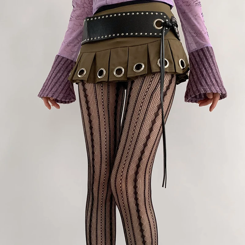 Punk Steampunk Strap-Adorned Fishnet Tights - 3 Punk Steampunk Strap-Adorned Fishnet Tights - 3