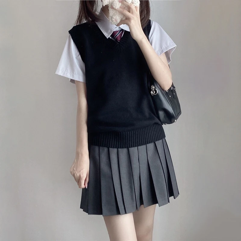 Preppy Kawaii Schoolgirl Knitted Vest and Pleated Skirt Set - 6 Preppy Kawaii Schoolgirl Knitted Vest and Pleated Skirt Set - 6