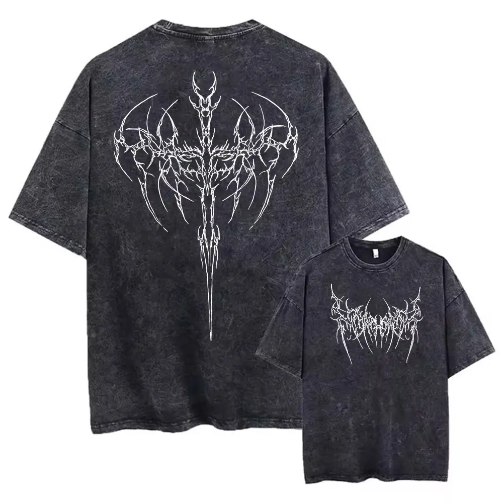 Gothic Black Metal Abstract Tree Graphic Oversized Tee - 5