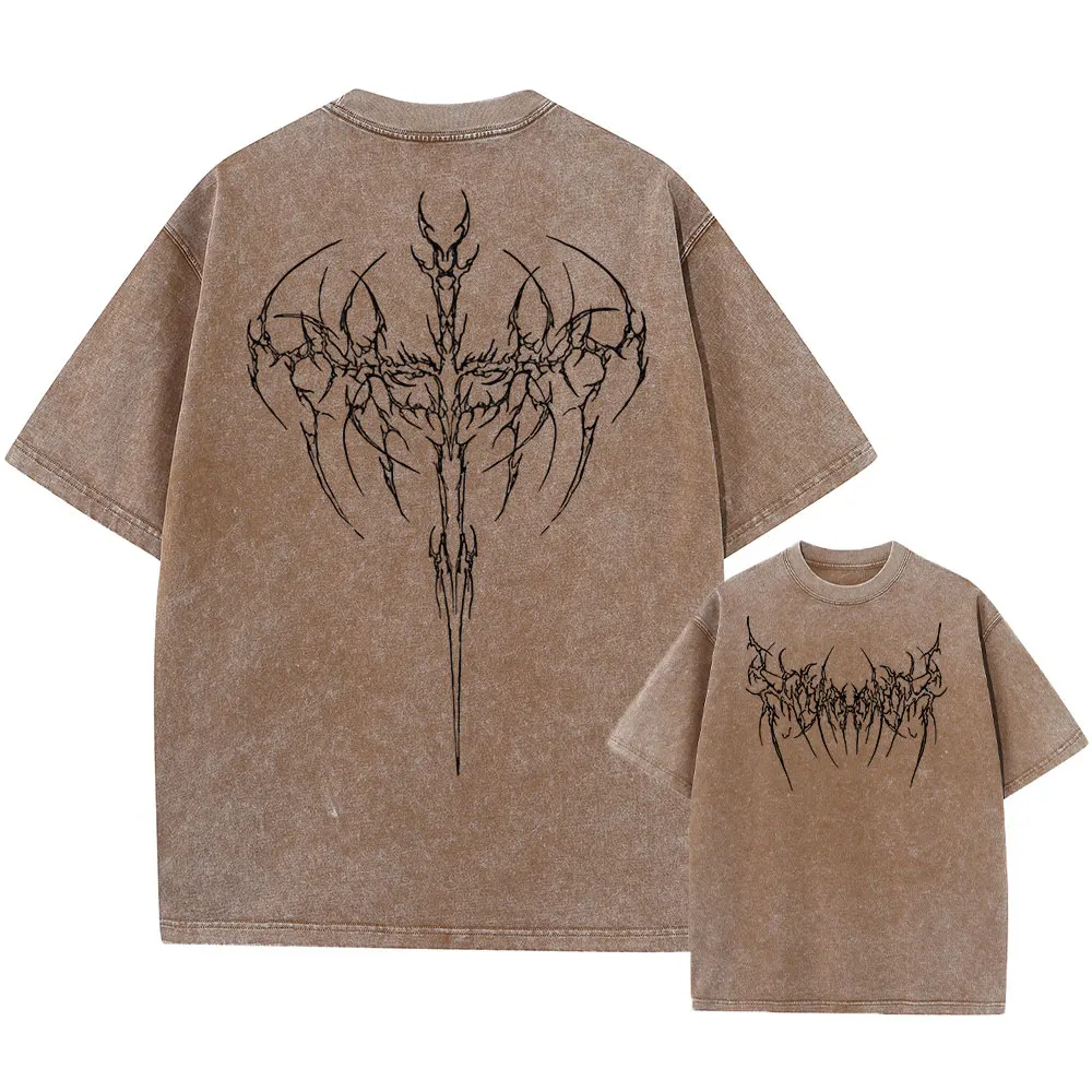 Gothic Black Metal Abstract Tree Graphic Oversized Tee - 3