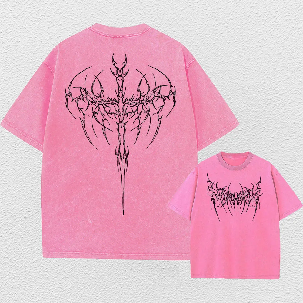 Gothic Black Metal Abstract Tree Graphic Oversized Tee - 1