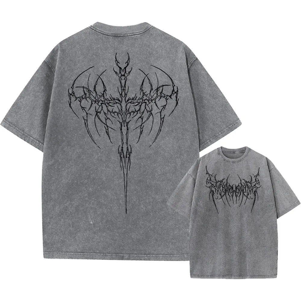 Gothic Black Metal Abstract Tree Graphic Oversized Tee - 4