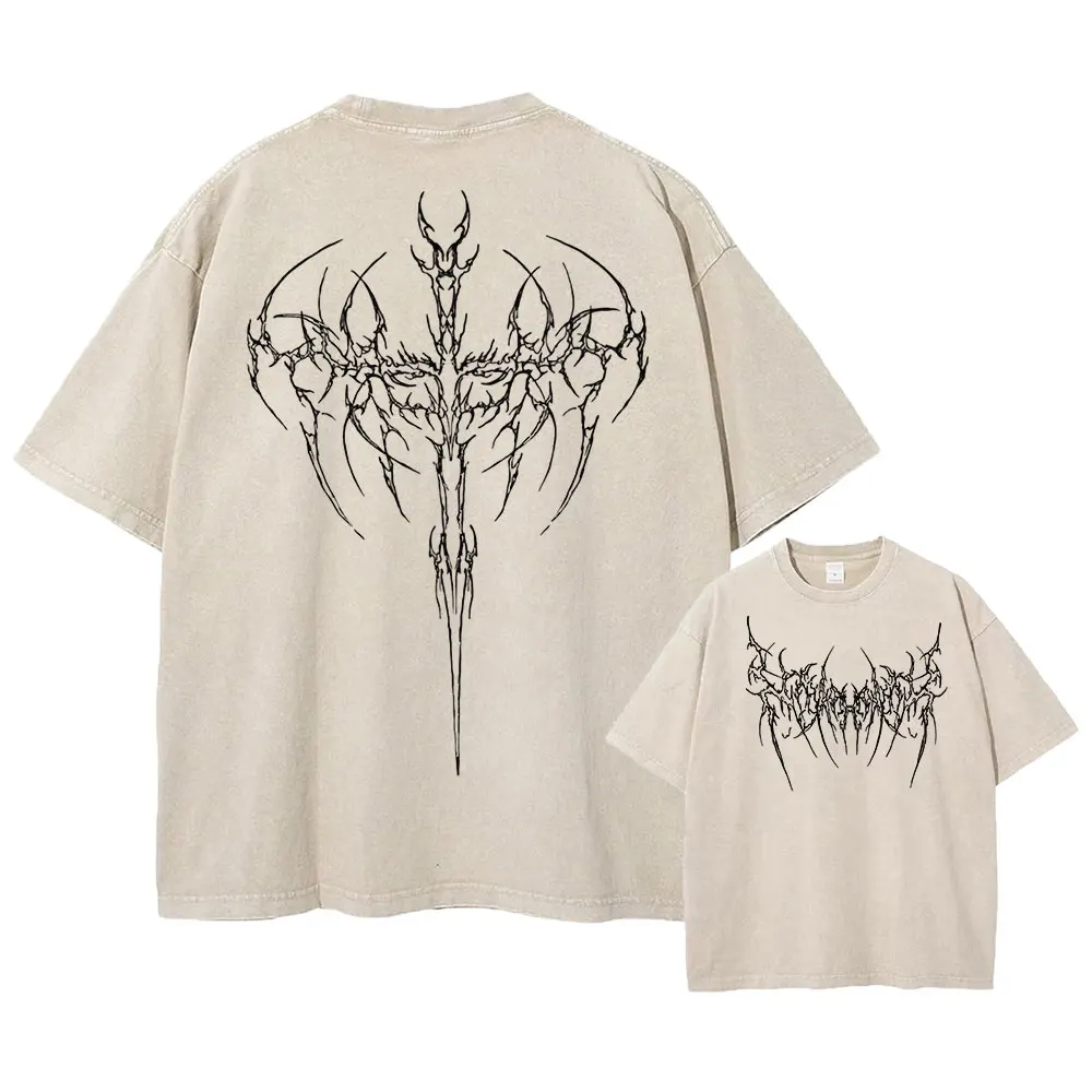 Gothic Black Metal Abstract Tree Graphic Oversized Tee - 6