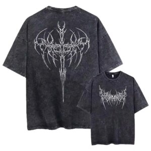 Gothic Black Metal Abstract Tree Graphic Oversized Tee