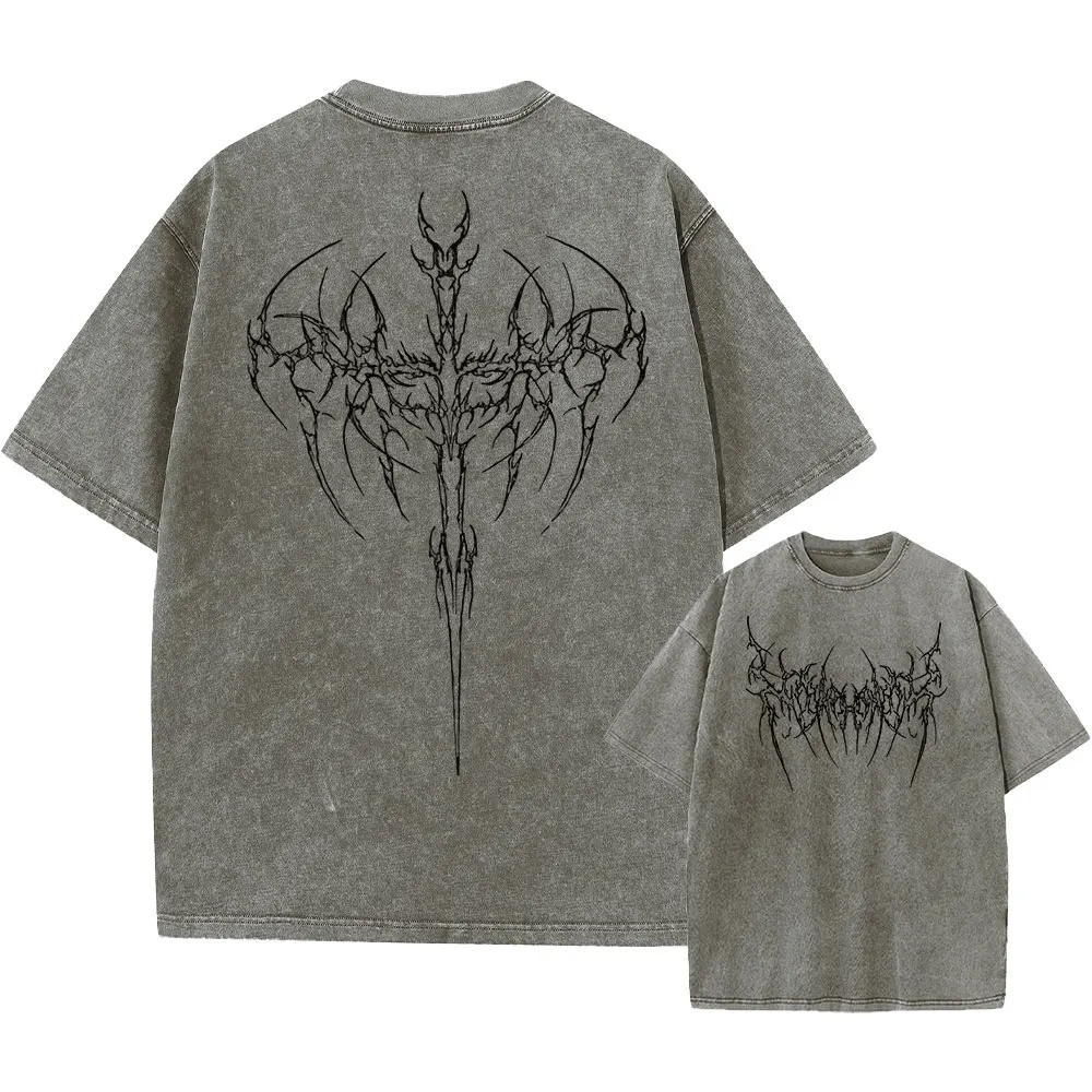 Gothic Black Metal Abstract Tree Graphic Oversized Tee - 2