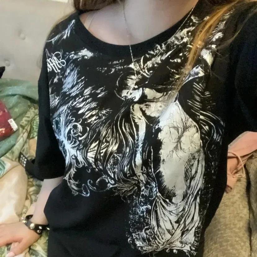 Gothic Dark Academia Skeletal Angel Graphic Tee - 5