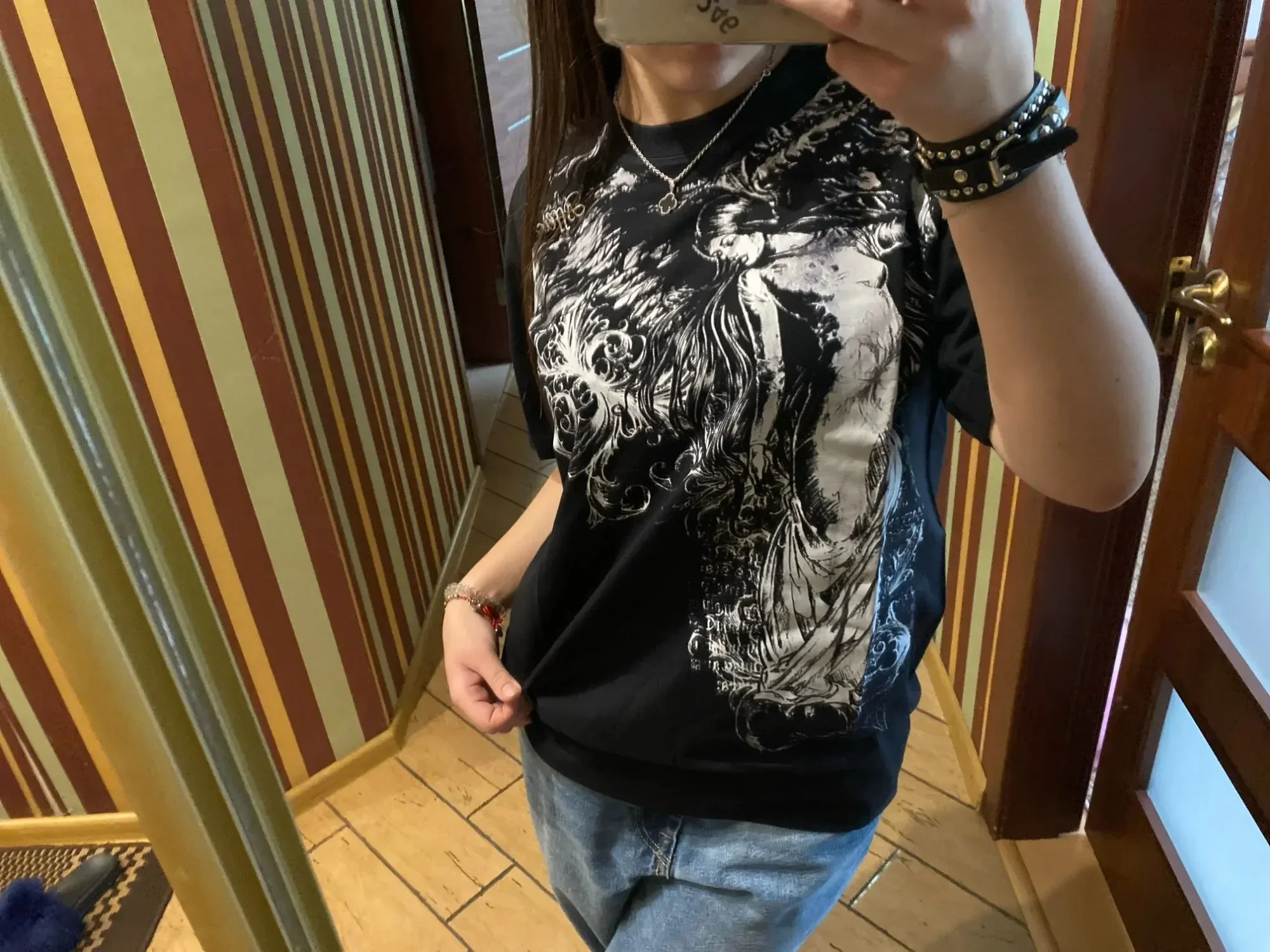 Gothic Dark Academia Skeletal Angel Graphic Tee - 4
