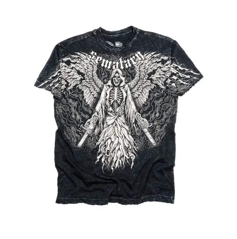 Gothic Dark Academia Skeletal Angel Graphic Tee - 2